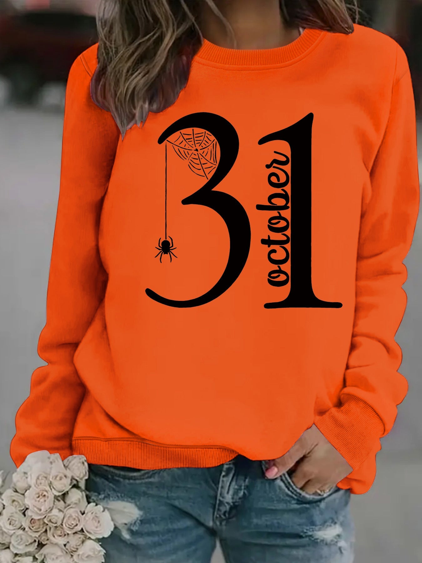 Damen Sweatshirt Halloween-Motiv Bequem Grün