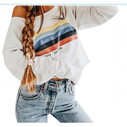 Damen Sweatshirt Off-Shoulder Streifenmuster Norvielle