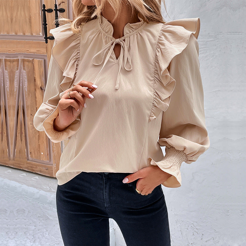 Damen Bluse Rüschendetails Schleifen Ausschnitt Norvielle - Norvielle