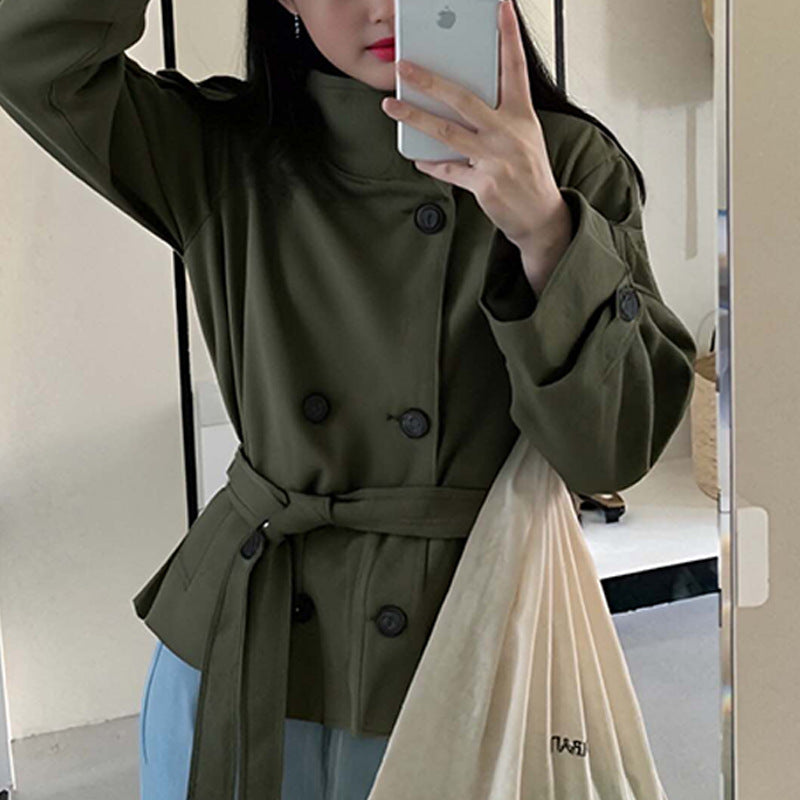 Damen Langjacke Norvielle Hochkragen Taillengürtel