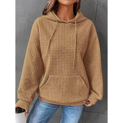 Damen Waffelpullover mit Kapuze und Kängurutasche Norvielle