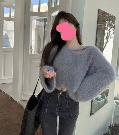 Damen Cropped Pullover Flauschig Weich Norvielle