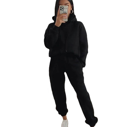 Damen Fleece-Joggingset mit Kapuze Elastisch Norvielle