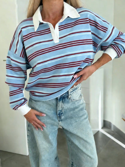 Damen Polo-Sweater Streifenmuster Weit Norvielle