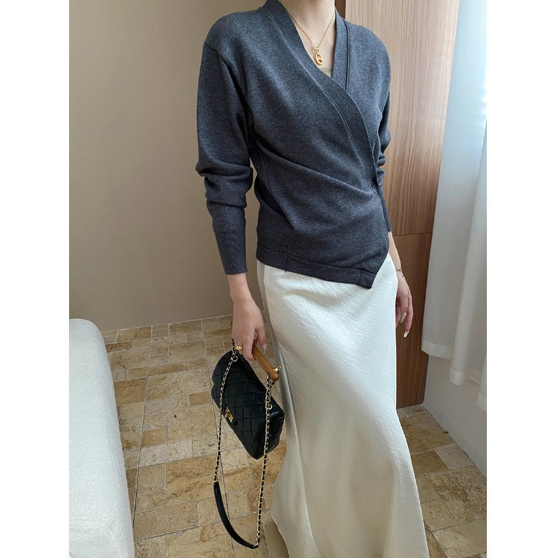 Damen Wickelstrickjacke mit Knöpfen Feine Textur Norvielle