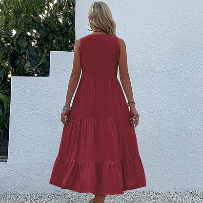 Damen Maxikleid Luftig Knöpfe Rüschensaum Norvielle