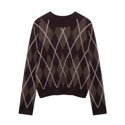 Damen Strickpullover Klassisches Rautenmuster