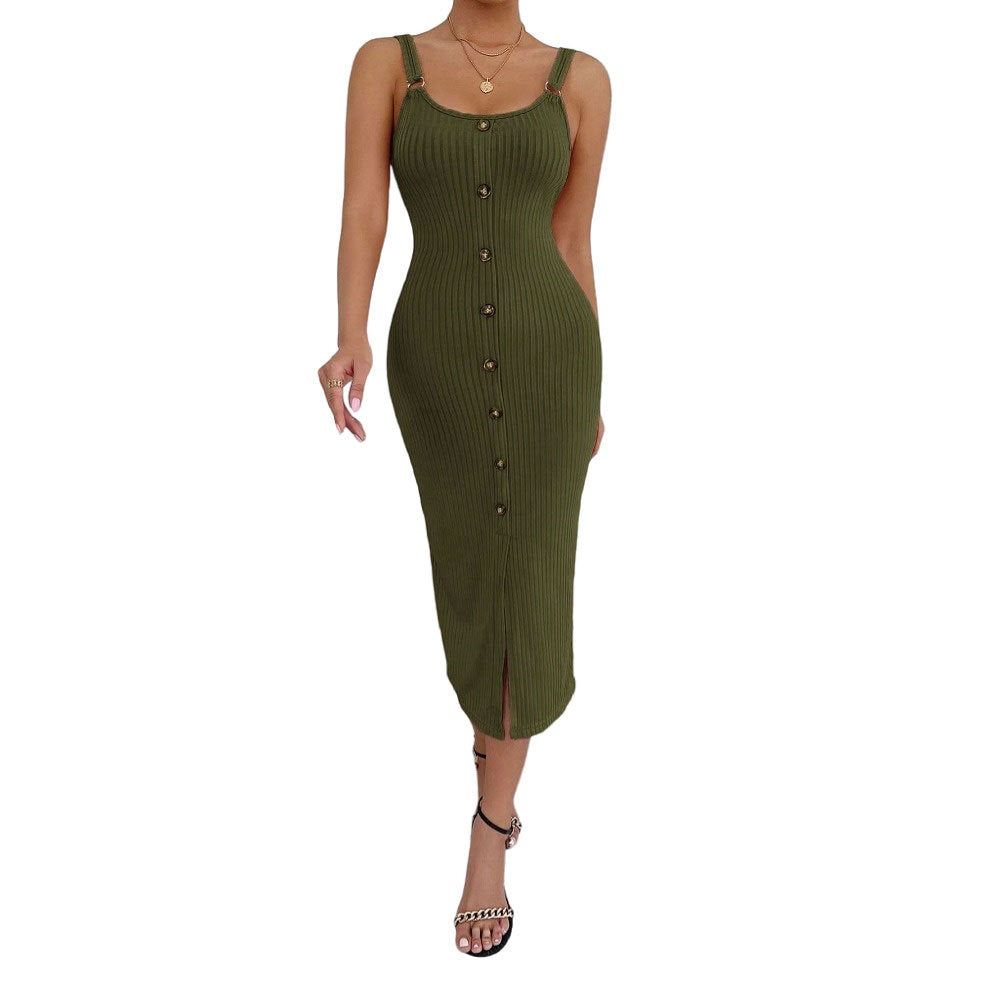 Damen Midi-Kleid Knöpfe Figurbetonung Norvielle
