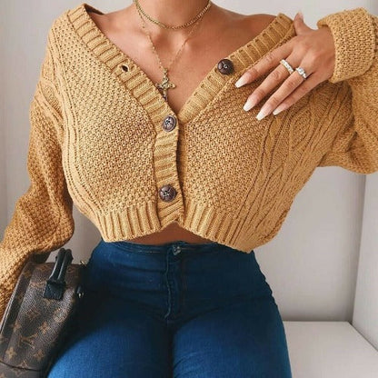 Damen Cropped Strickjacke Knöpfe Norvielle