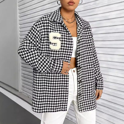 Damen Oversized Bluse Hahnentritt-Design Baumwolle