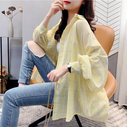 Damen Karo-Hemdbluse Weite Schnitt Norvielle