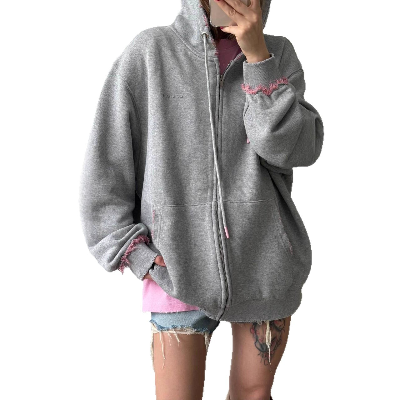 Damen Oversized Hoodie mit Fransen Bequem Norvielle