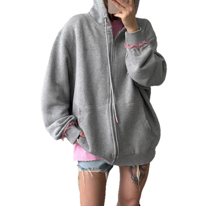 Damen Oversized Hoodie mit Fransen Bequem Norvielle
