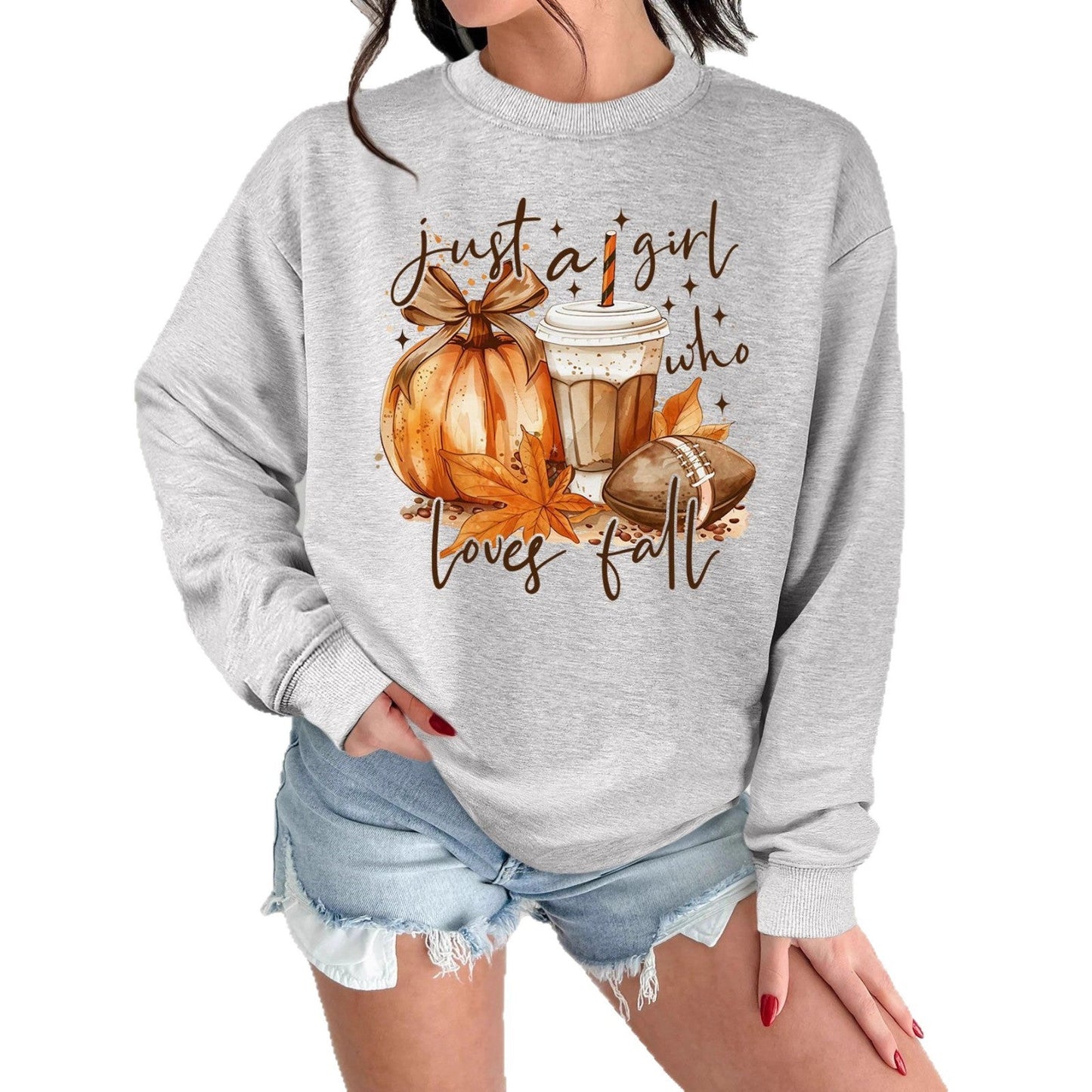 Damen Sweatshirt Herbstlich Motiv Druck Norvielle