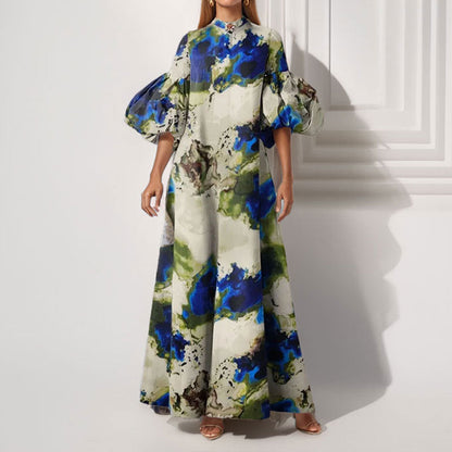Damen Maxikleid Voluminöse Puffärmel Bunt - Norvielle