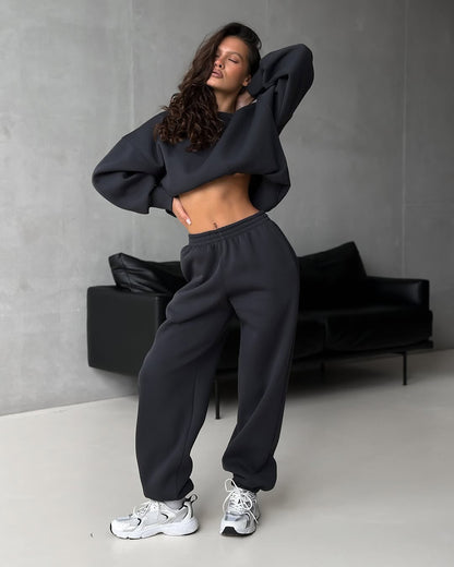 Damen Sportanzug Crop Weites Bein Norvielle