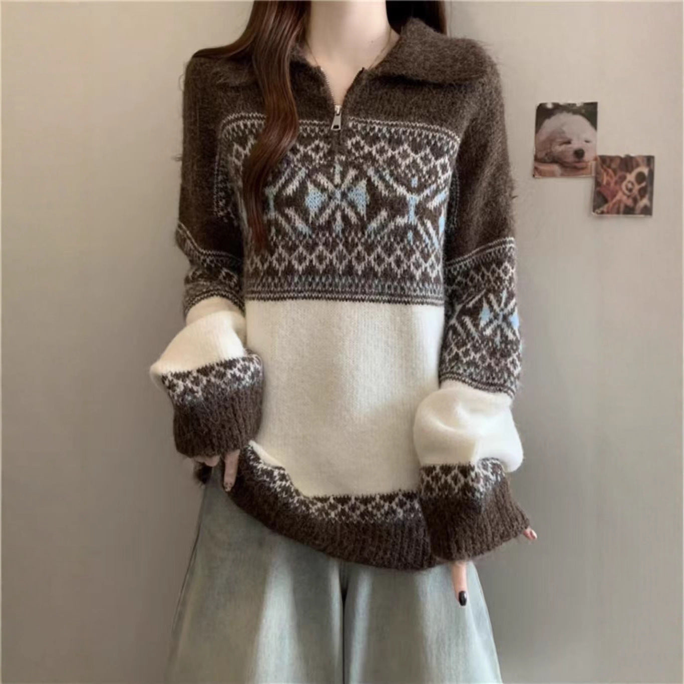Damen Strickpullover Norweger Muster Norvielle