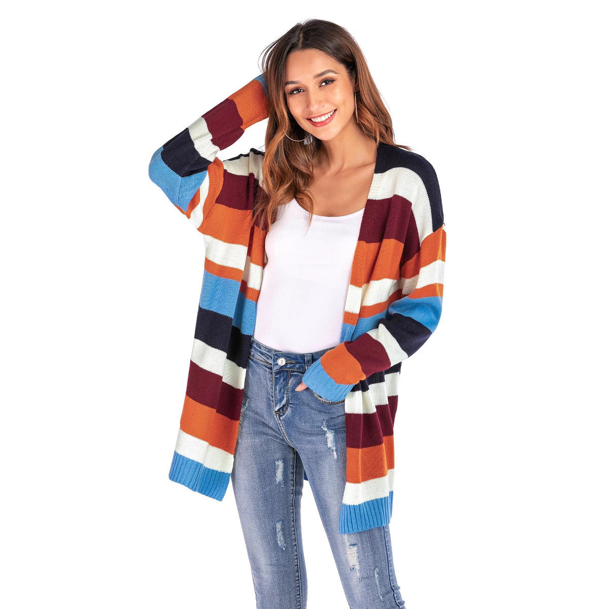 Damen Strickcardigan Lässig Streifen Muster Norvielle