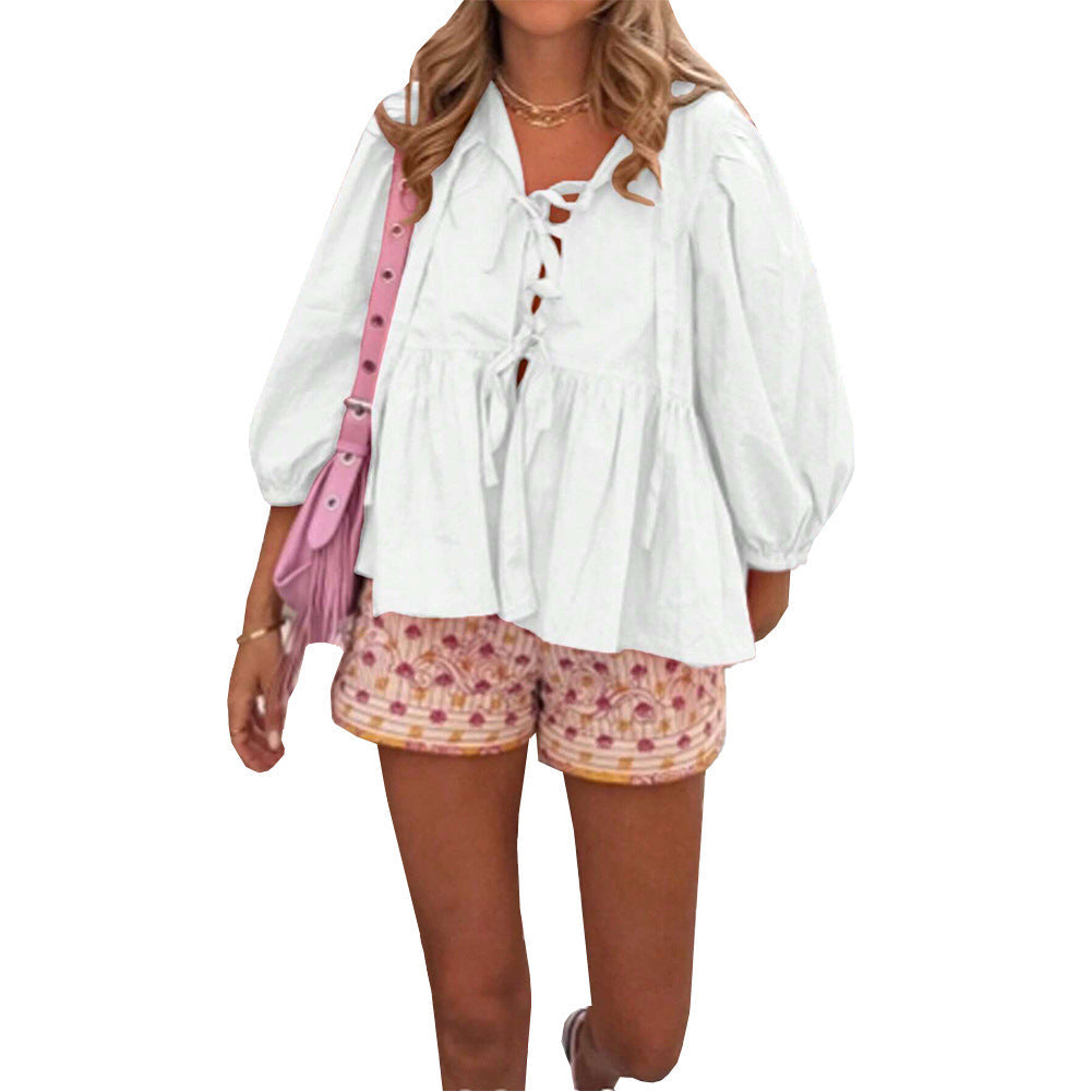 Damen Bluse Rüschendetails Lässiger Schnitt Norvielle
