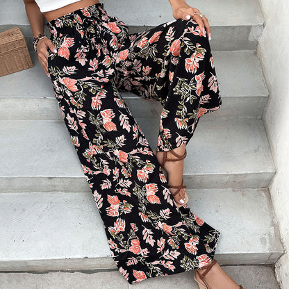 Damen Palazzo-Hosen Floralmuster Elastischer Bund Norvielle
