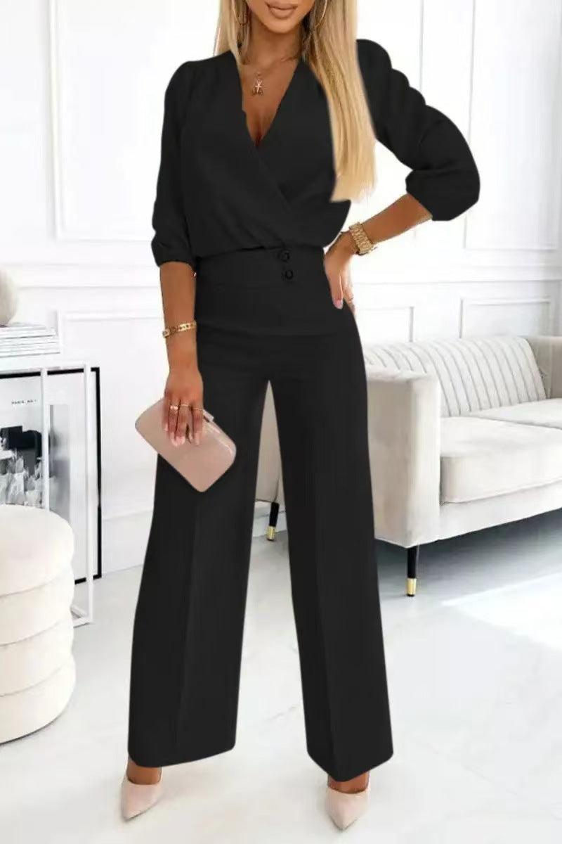 Damen Jumpsuit Wickeloberteil Hochtailliert Norvielle