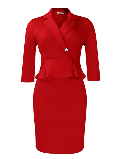 Damen Blazer-Kleid Peplum Schnitt Elegantes Revers Norvielle