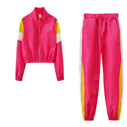 Damen Sportliches Trackset Elastisch Mit Stehkragen