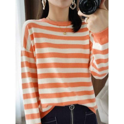 Damen Strickpullover Breite Streifen Norvielle