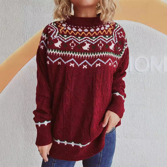 Damen Strickpullover Hochgeschlossener Kragen Grafisches Design - Norvielle