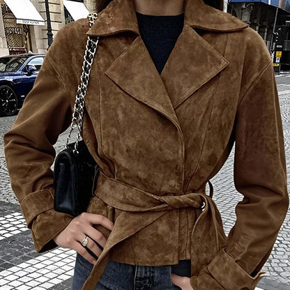 Damen Wildlederjacke Mit Gürtel