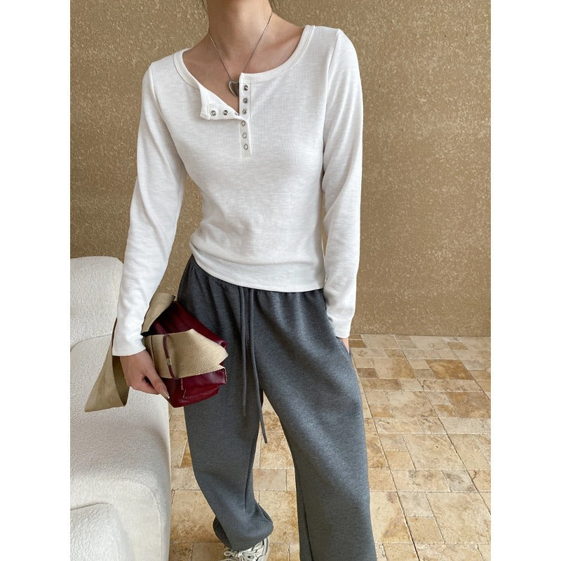 Damen Langarmshirt mit Knöpfen Norvielle - Norvielle