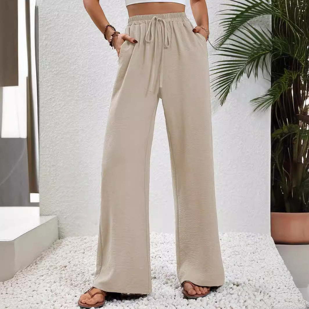 Damen Sommerhose Elastischer Bund Weite Passform Beige