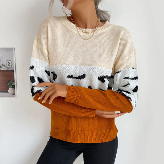 Damen Strickpullover Lässig Farbblock-Design Animal-Muster - Norvielle