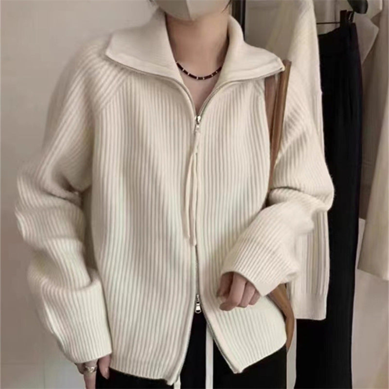 Damen Strickpullover Halbhohem Kragen Reißverschluss Norvielle
