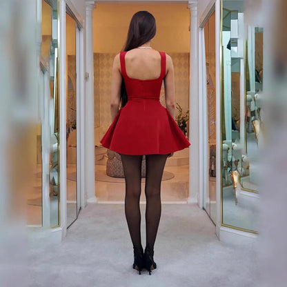 Damen Kurzkleid Schwingender Saum Großer Ausschnitt Norvielle