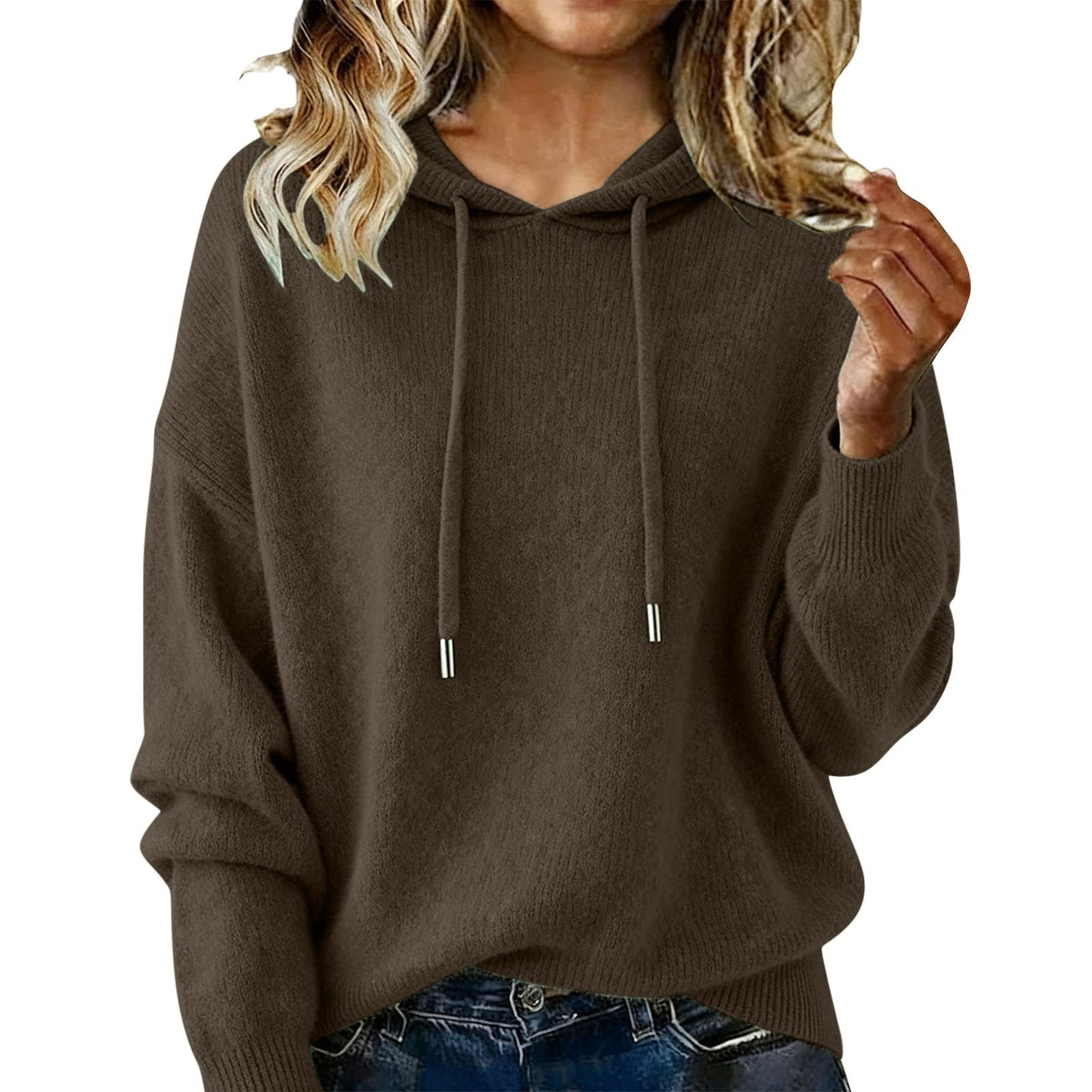 Damen Oversized Kapuzenpullover Texturiert Kordelzug Beige