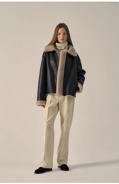 Damen Lederjacke Teddyfutter Norvielle