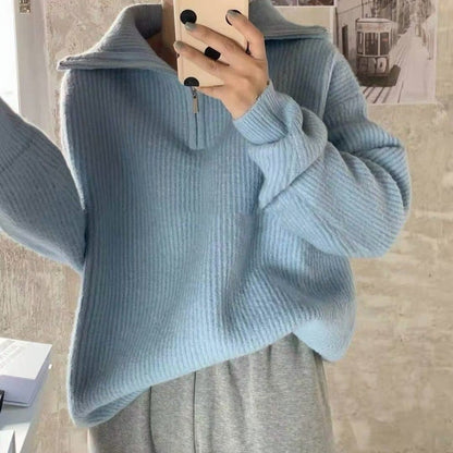 Damen Strickpullover Hochkragen Halbzipp Norvielle
