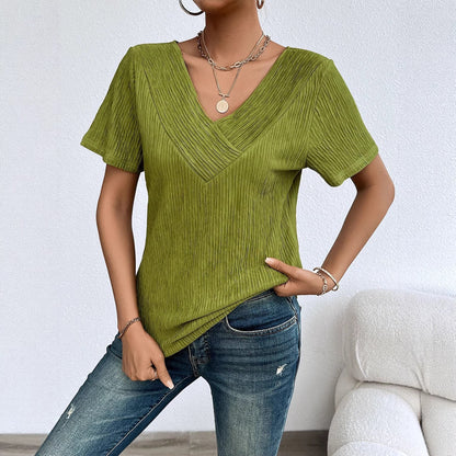 Damen T-Shirt V-Ausschnitt Plissiert Norvielle