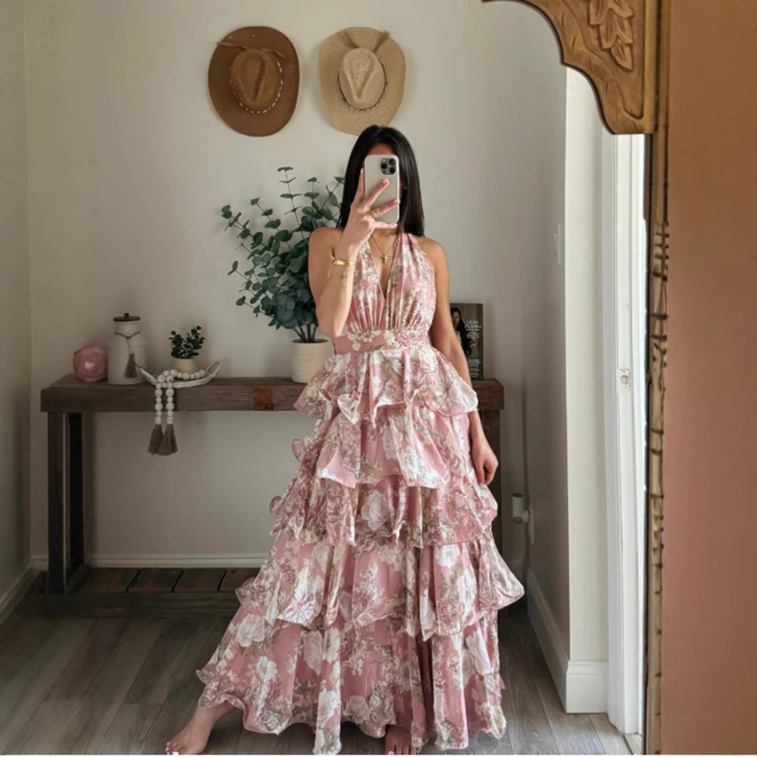 Damen Maxikleid Floraler Druck Mit Volants Norvielle