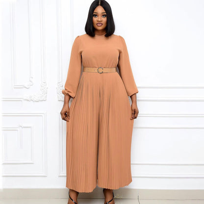 Damen Jumpsuit Plissee mit Gürtel und weiten Ärmeln Norvielle