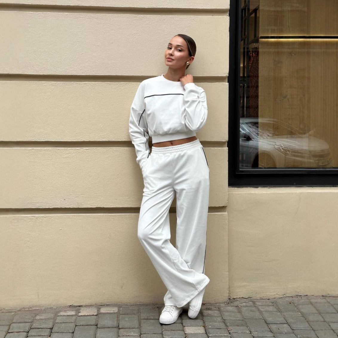 Damen Sportset elastischer Bund Kontrastnähte Norvielle