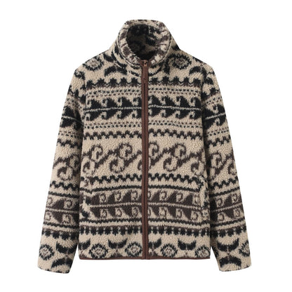 Damen Fleecejacke Hochkragen Modisches Muster Norvielle