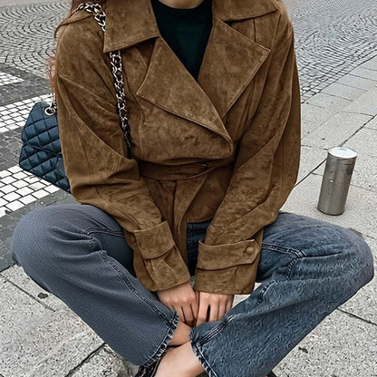 Damen Wildlederjacke Mit Gürtel