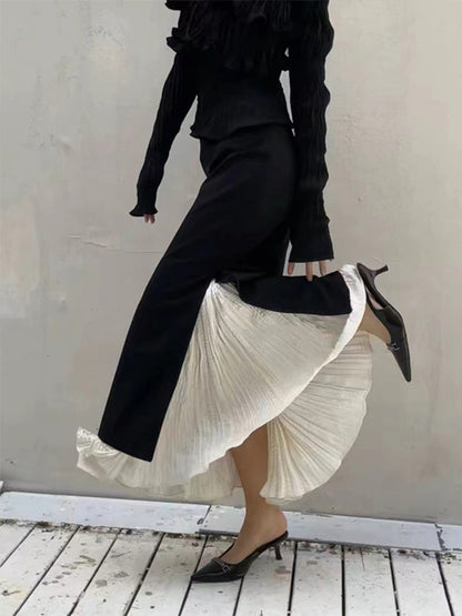 Damen Maxi-Rock mit Schlitzen und Lagenlook