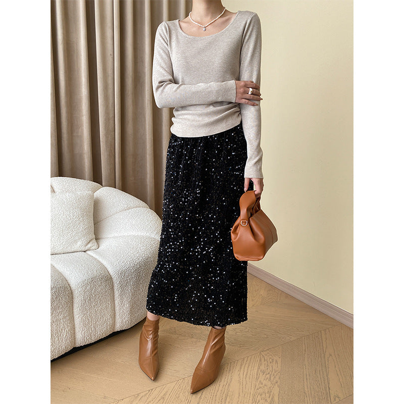 Damen Midirock Glitzernd Elastischer Bund