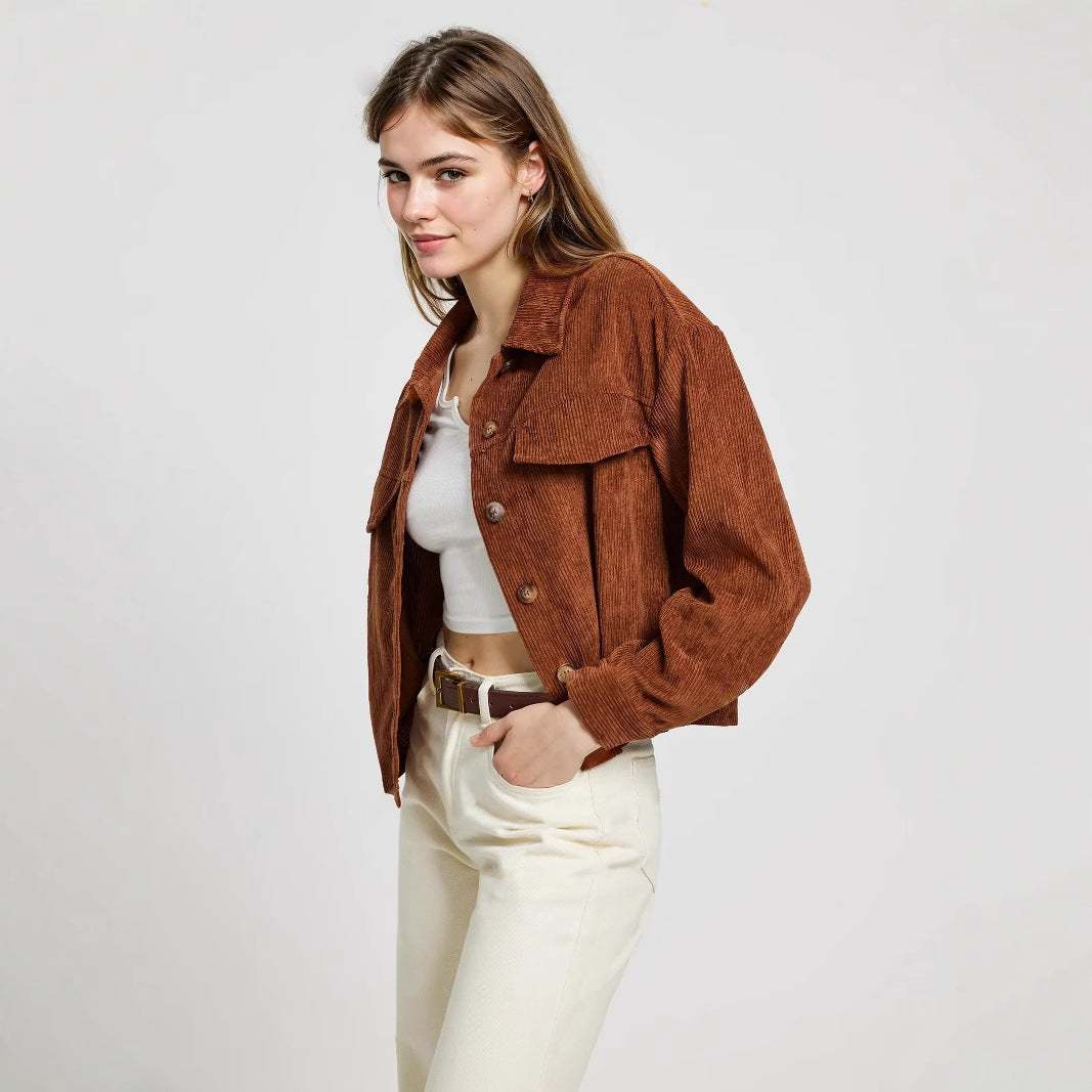 Damen Cordjacke Lässiger Schnitt Mit Taschen