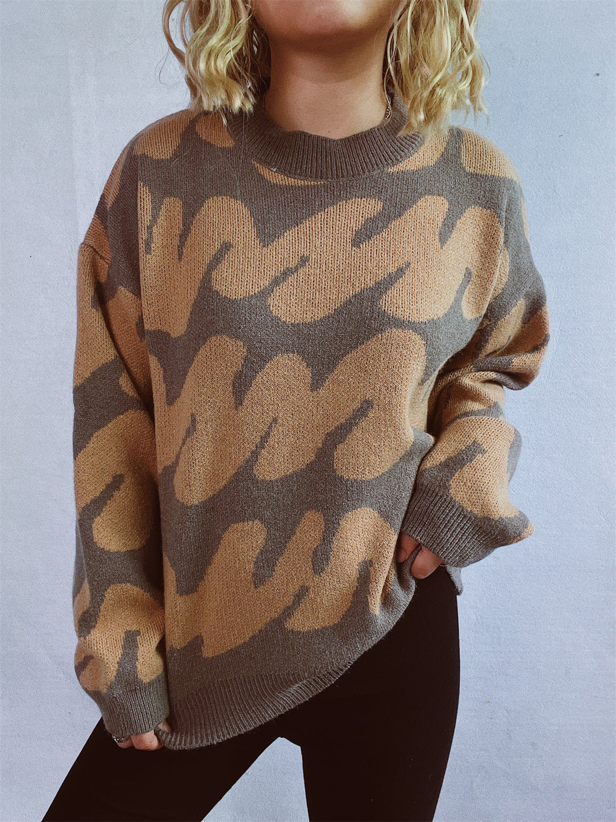 Damen Oversized Strickpullover Auffälliges Muster Norvielle