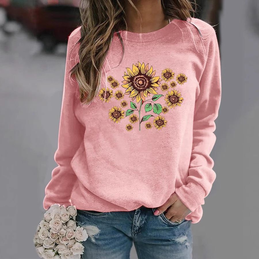 Damen Sweatshirt Florales Sonnenblumenmotiv Bequem Norvielle