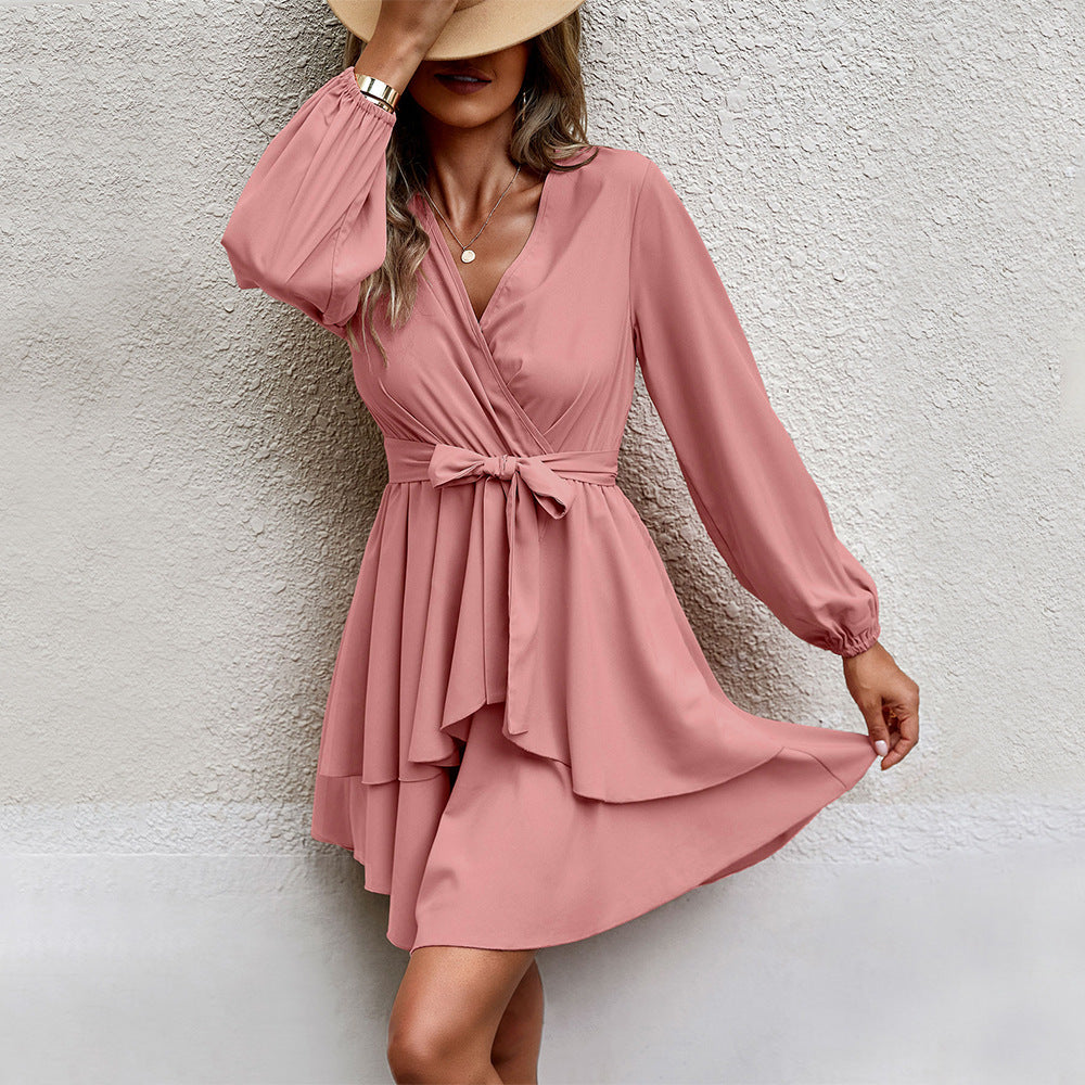 Damen Wickelkleid Längsärmelig Eleganter Taillengürtel Norvielle